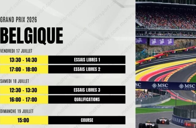 Grand Prix de Belgique F1 2026 : dates, horaires, programme TV et informations sur Spa-Francorchamps