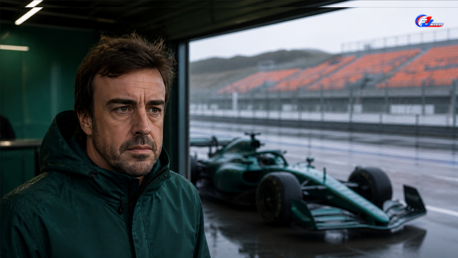 Aston Martin à Zandvoort : portrait de Fernando Alonso dans un garage fictif après le Grand Prix des Pays-Bas
