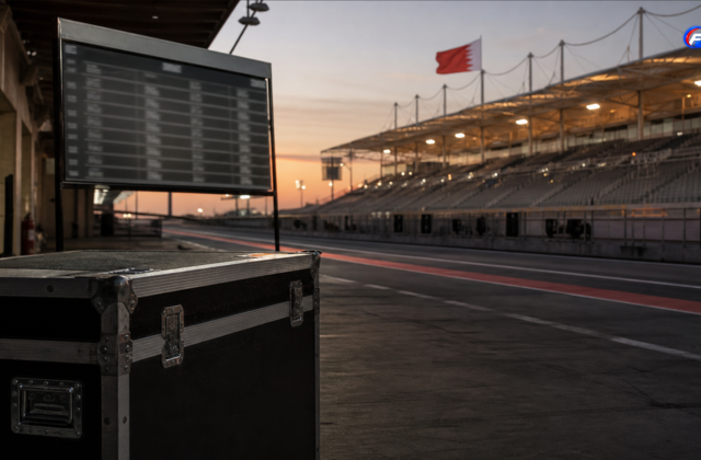 Visuel éditorial généré par IA : paddock de Sakhir illustrant les incertitudes du calendrier F1 2026.