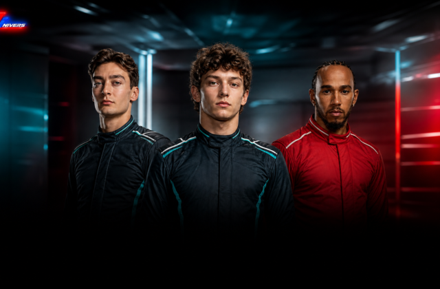 Classement F1 2026 avec Kimi Antonelli, George Russell et Lewis Hamilton — visuel éditorial généré par IA