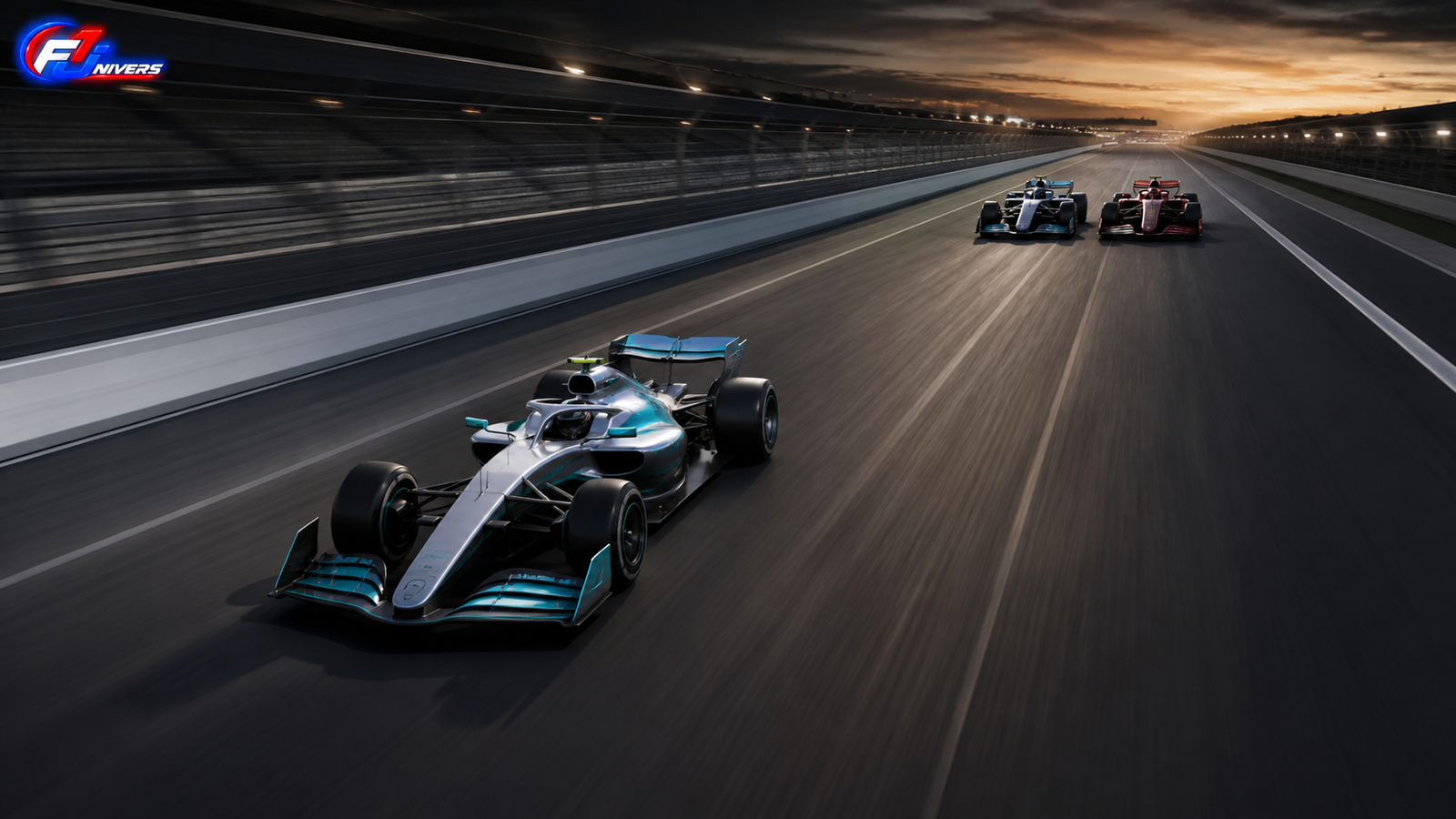 Classement F1 2026 illustré par une monoplace argentée en tête devant deux voitures à égalité — visuel éditorial généré par IA
