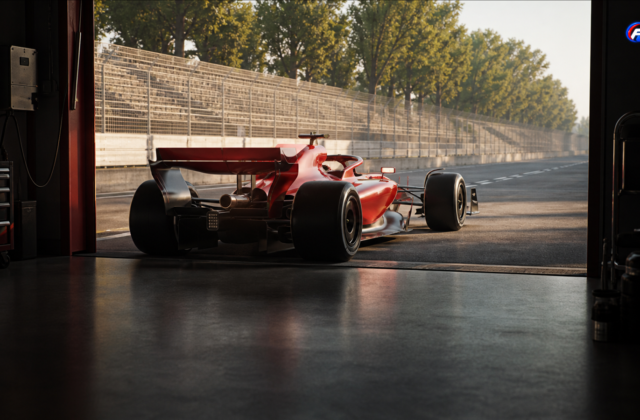 Monoplace rouge fictive illustrant le nouveau moteur Ferrari à Monza — visuel éditorial généré par IA pour F1 Univers.