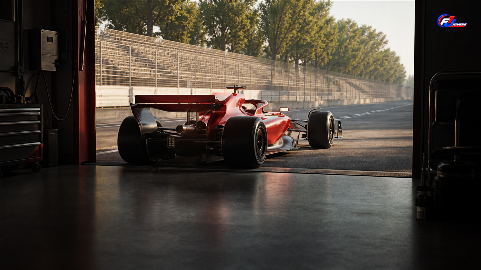 Monoplace rouge fictive illustrant le nouveau moteur Ferrari à Monza — visuel éditorial généré par IA pour F1 Univers.