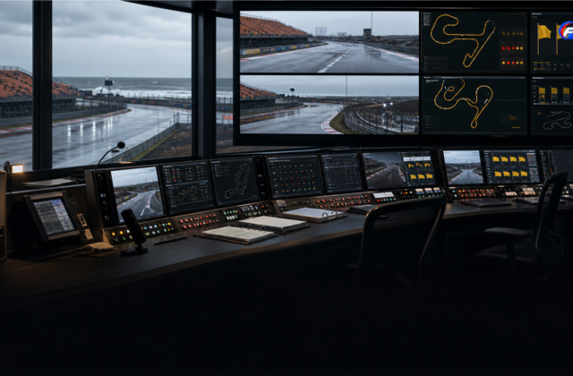 Salle de contrôle de course sous la pluie à Zandvoort illustrant le travail des commissaires FIA