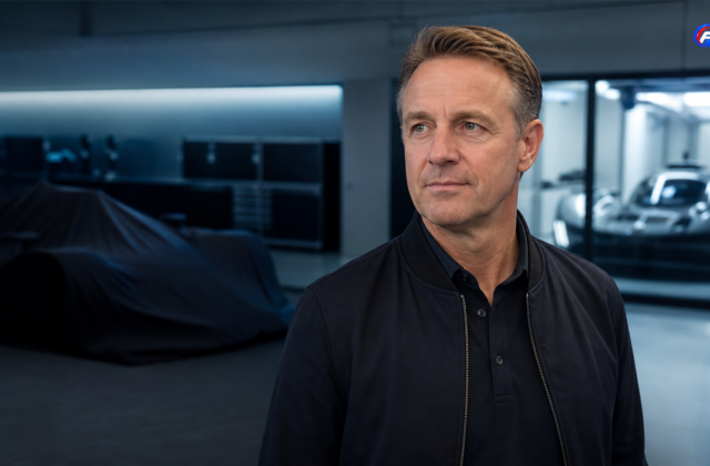 Frank van Meel dans un atelier fictif illustrant le retour de BMW en F1 — visuel éditorial généré par IA pour F1 Univers.