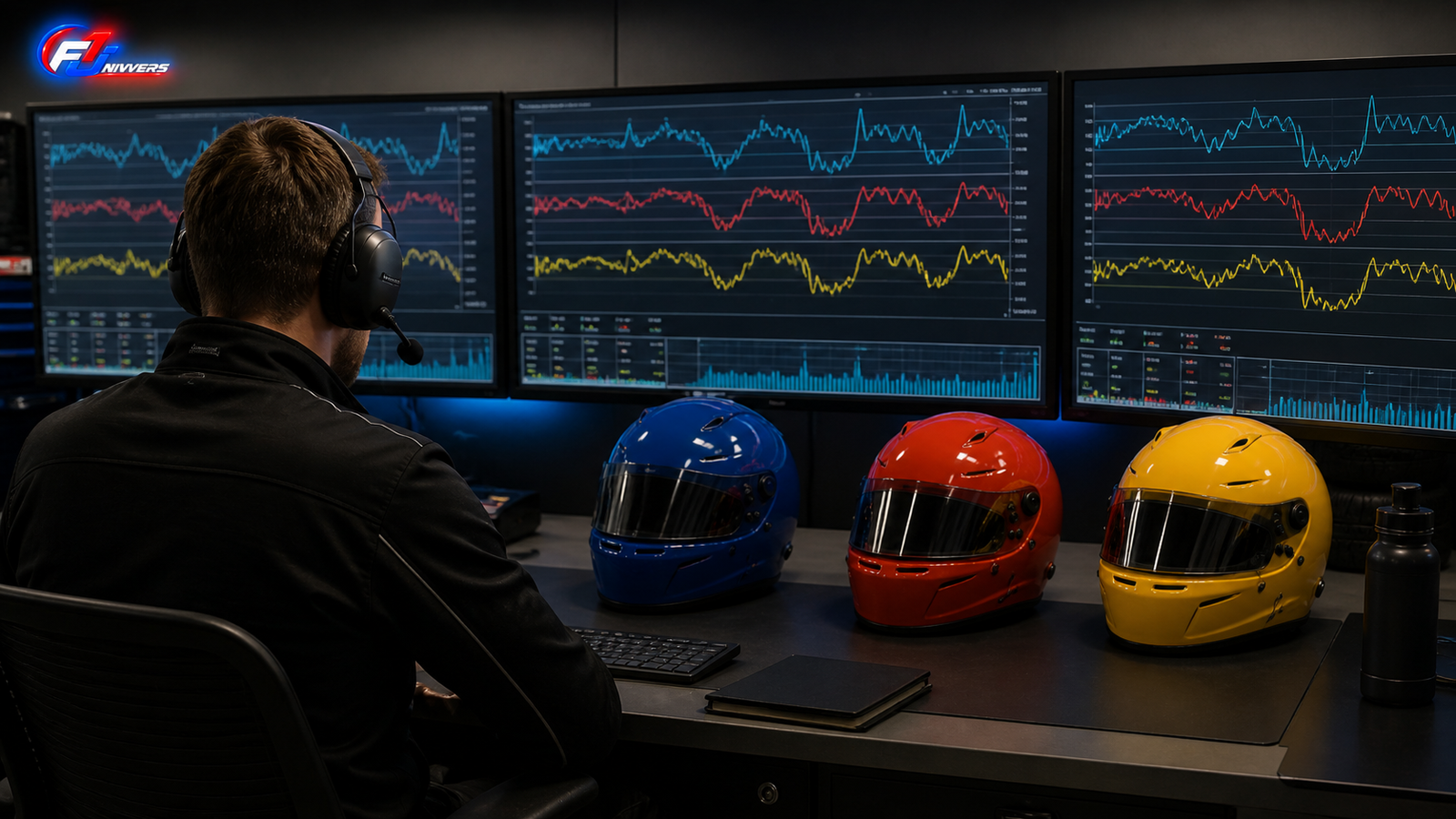 Ingénieur comparant trois télémétries pour évaluer les options de Haas en 2027 — visuel éditorial généré par IA pour F1 Univers