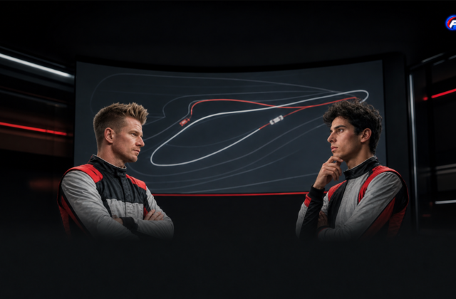 Nico Hülkenberg et Gabriel Bortoleto lors d’un débriefing fictif après leur quasi-accrochage à Zandvoort — visuel éditorial généré par IA