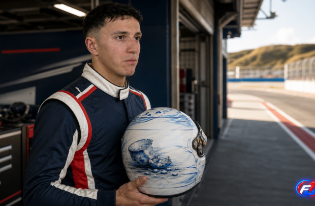 Isack Hadjar présente un casque bleu et blanc inspiré de son trophée brisé à Zandvoort