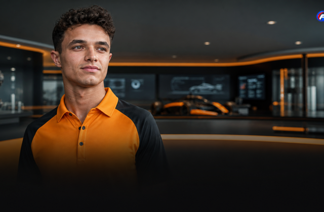 Lando Norris chez McLaren jusqu’en 2030 au centre technologique de Woking — visuel éditorial généré par IA pour F1 Univers.