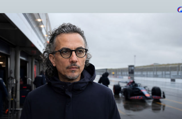 Visuel éditorial généré par IA de Laurent Mekies dans le paddock Red Bull à Zandvoort, après le Grand Prix des Pays-Bas
