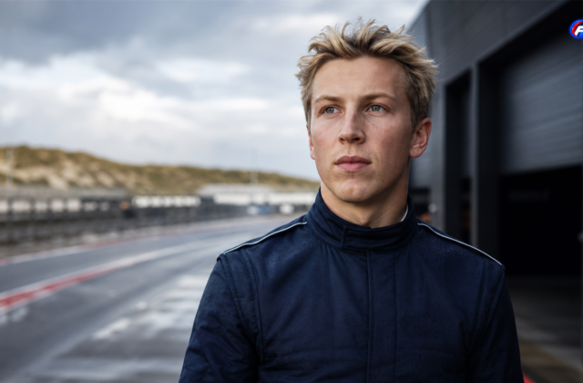 Liam Lawson chez Red Bull dans une pit-lane fictive à Zandvoort — visuel éditorial généré par IA pour F1 Univers.