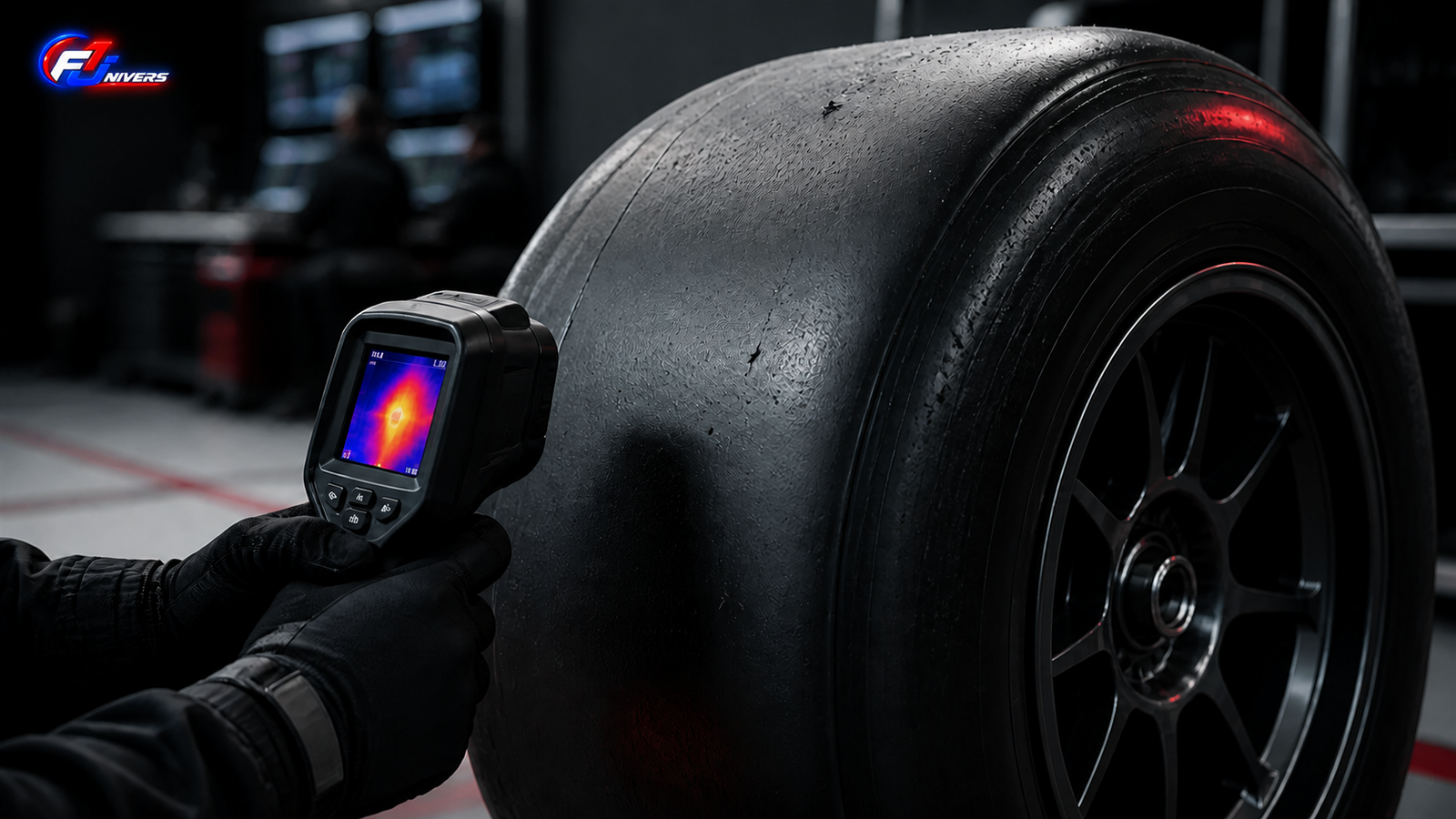 Pneu prototype analysé pendant une évocation des essais Pirelli au Mugello 2026 — visuel éditorial généré par IA