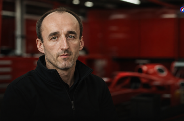 Visuel éditorial généré par IA montrant Robert Kubica dans un garage de Formule 1 évoquant son rendez-vous manqué avec Ferrari