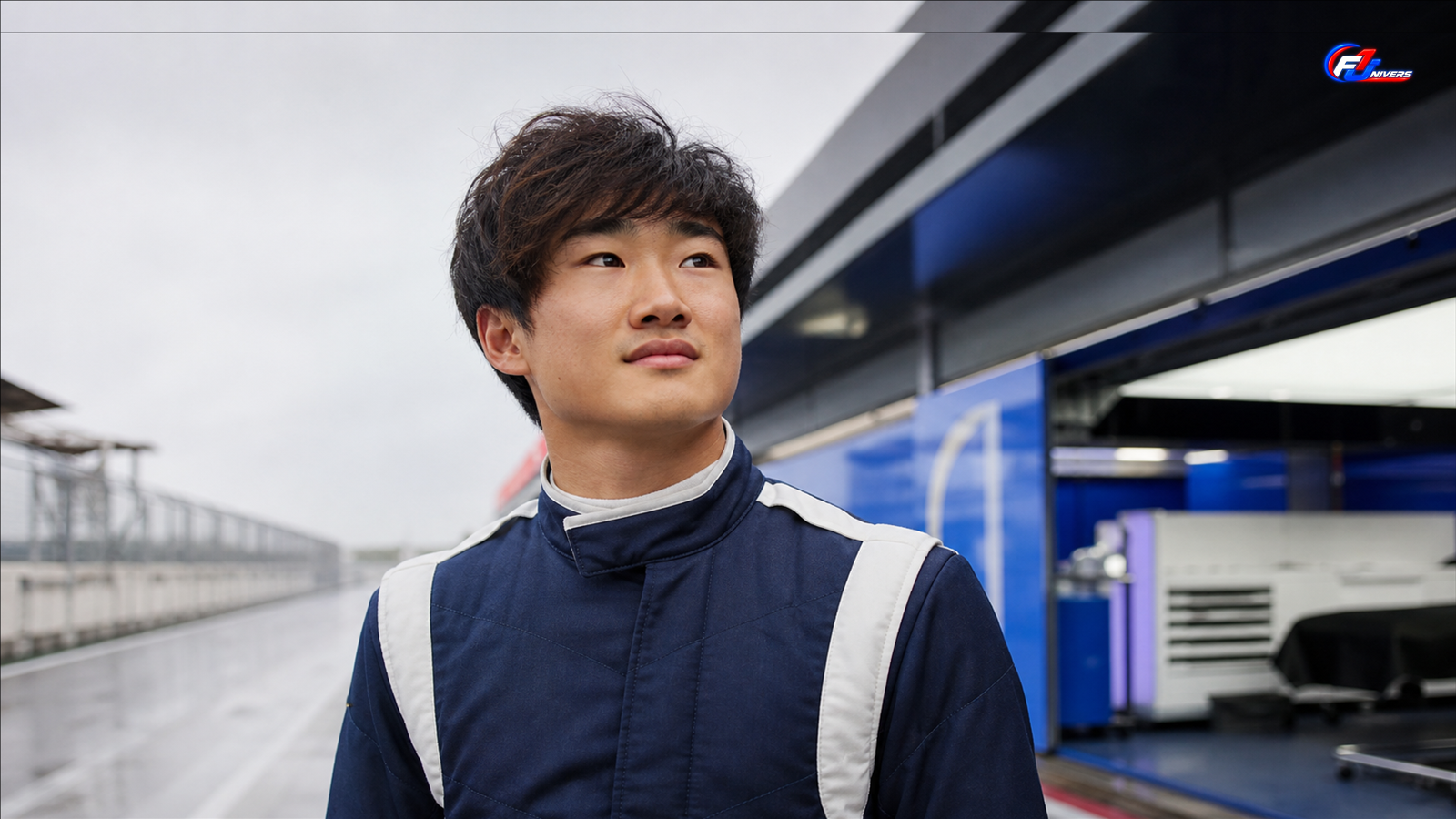 Yuki Tsunoda, visage entier et net dans le paddock, pour son appel en faveur d’un baquet de F1 en 2027 — visuel éditorial généré par IA pour F1 Univers.