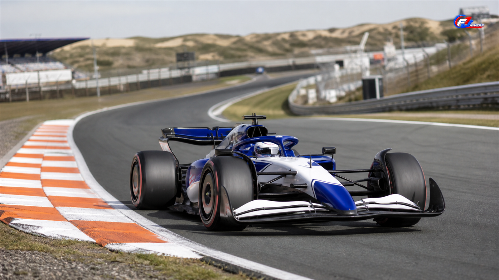 Monoplace Racing Bulls de Yuki Tsunoda en piste à Zandvoort — visuel éditorial généré par IA pour F1 Univers.