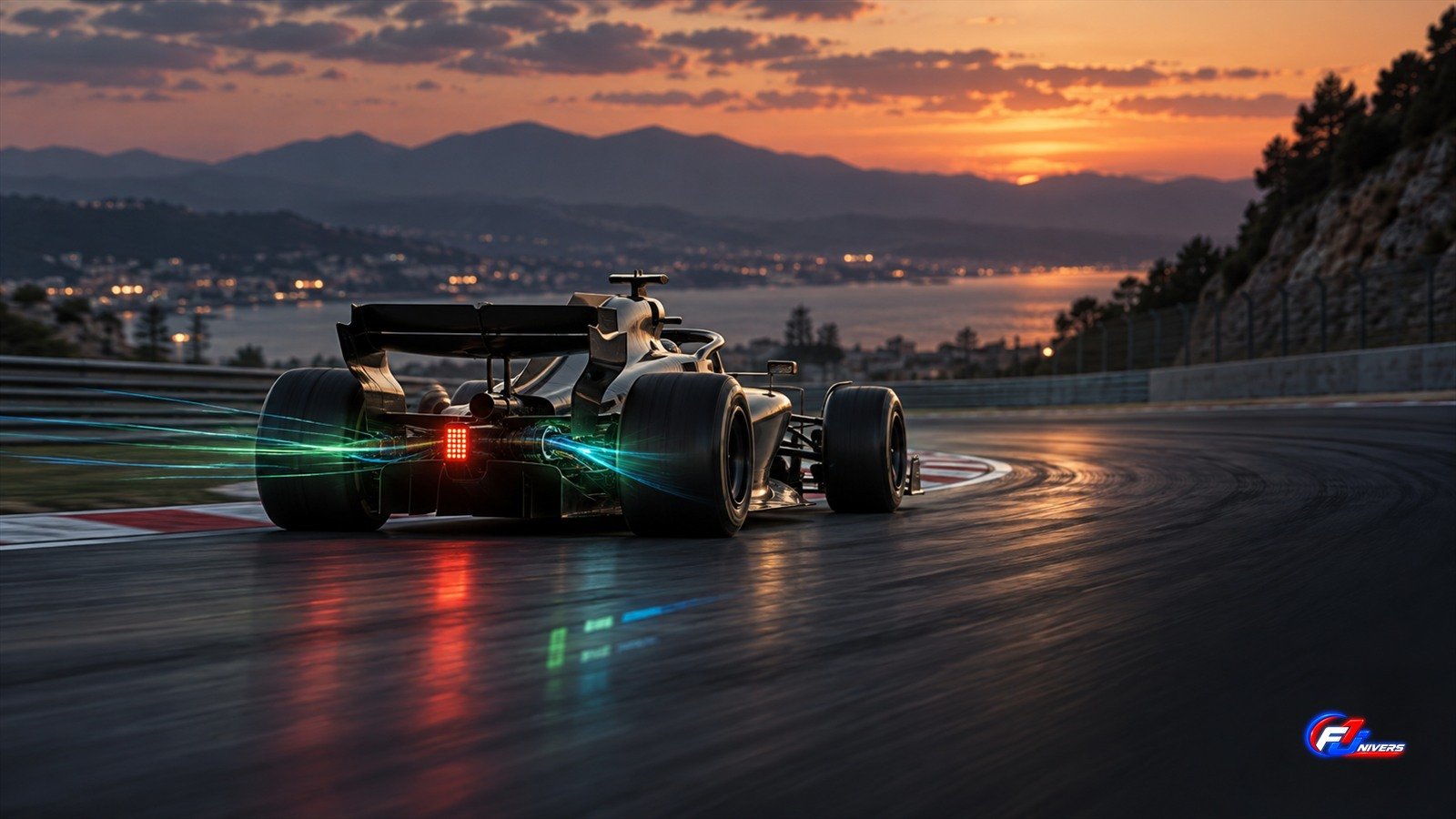 Alonso réclame des changements : visuel éditorial IA d une monoplace fictive en virage rapide.