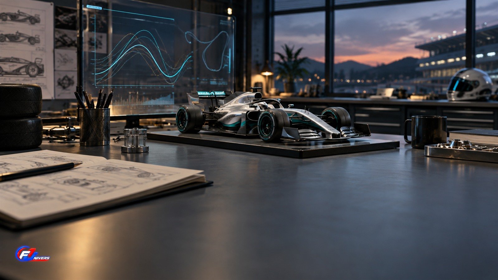 Antonelli chez Mercedes : visuel éditorial généré par IA illustrant une analyse fictive entre vitesse et gestion du risque.