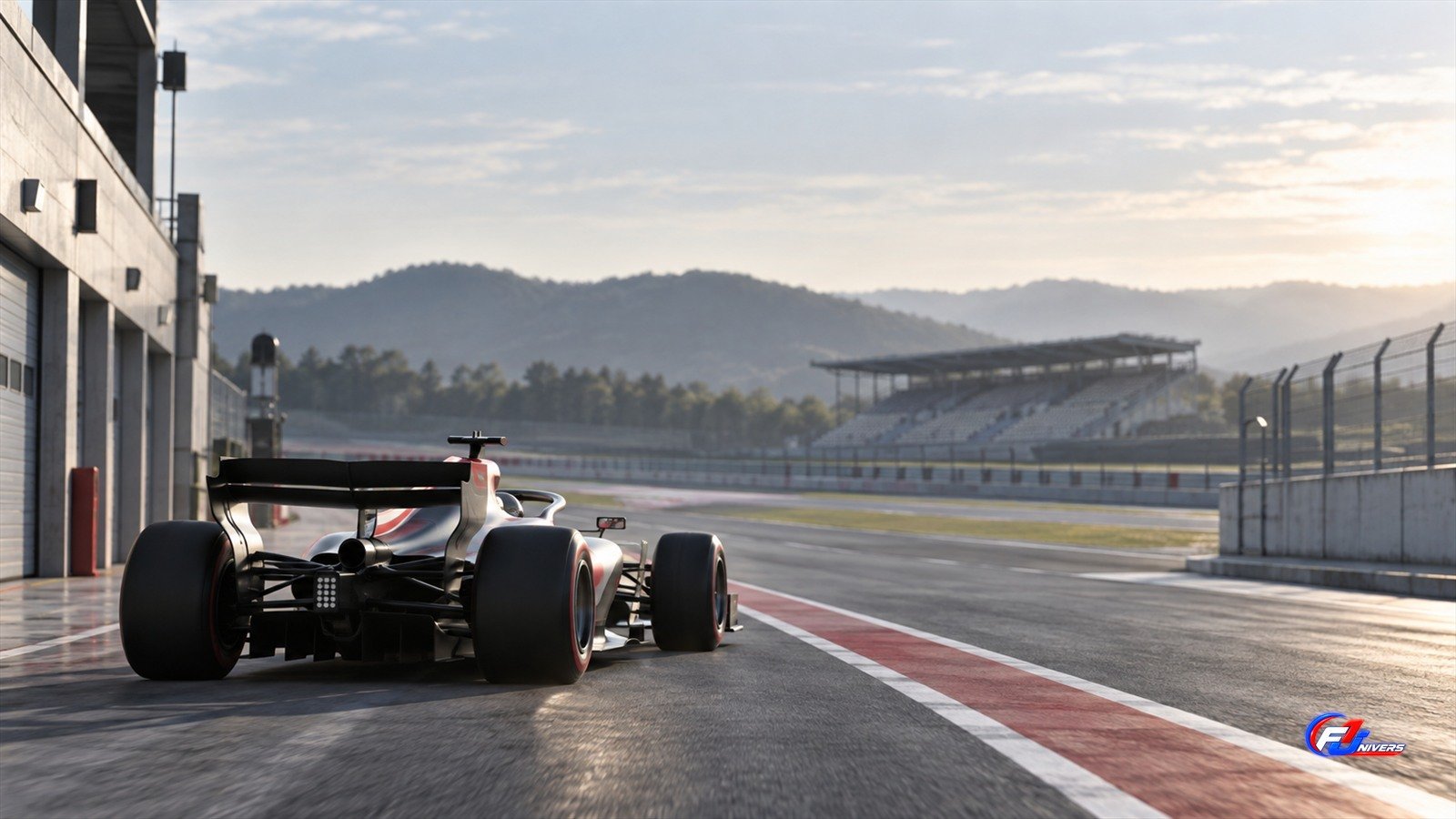 Colton Herta F1 : visuel éditorial IA fictif d une monoplace générique quittant les stands.