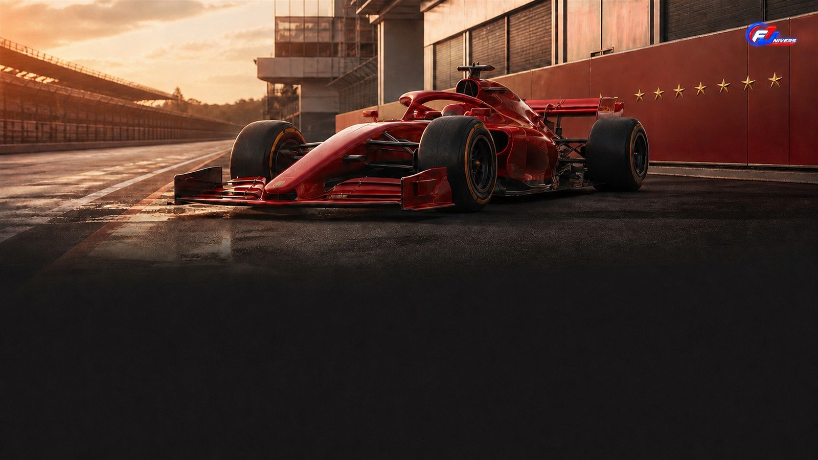 Monoplace fictive dans un décor inspiré de Monza, illustrant un hommage patrimonial sans reproduire la livrée officielle
