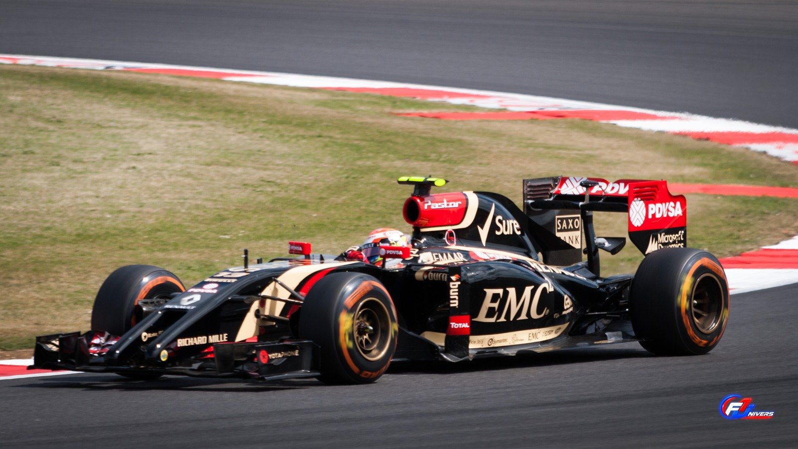 Gérard Lopez et Lotus : Lotus E22 de Pastor Maldonado au Grand Prix de Grande-Bretagne 2014.