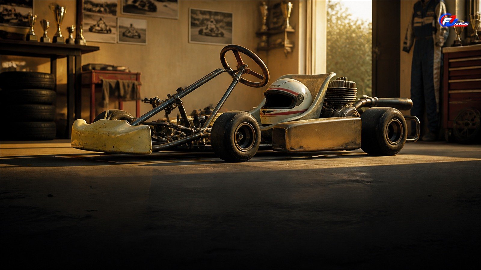 Kart fictif dans un garage, illustrant le souvenir du premier kart de Jack Doohan