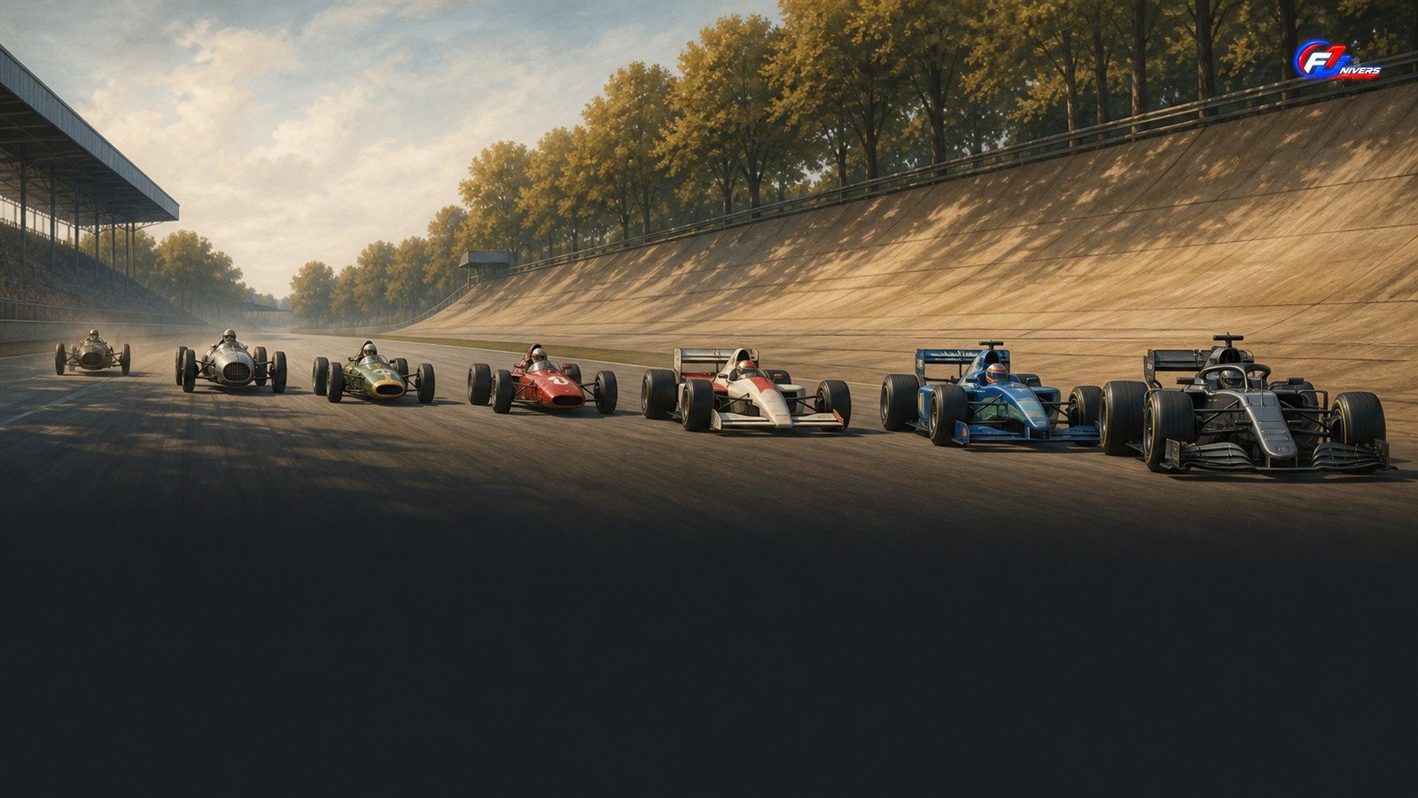 Sept monoplaces fictives illustrent l’évolution des époques de Monza