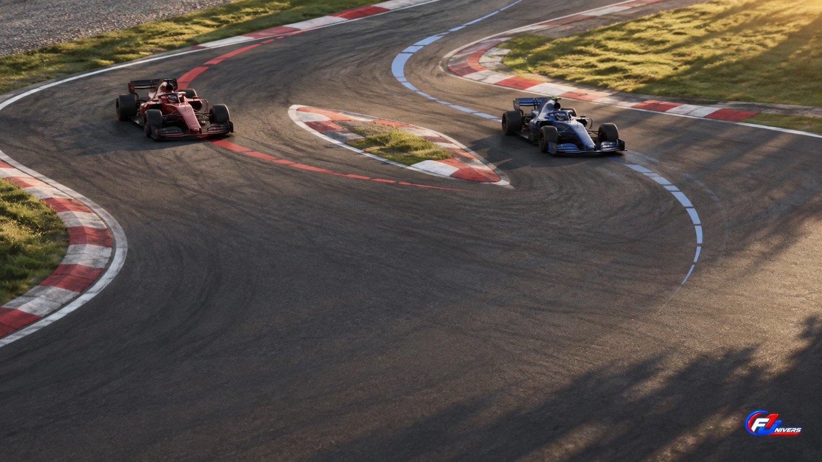 Illustration IA de deux monoplaces génériques suivant des trajectoires différentes dans une chicane