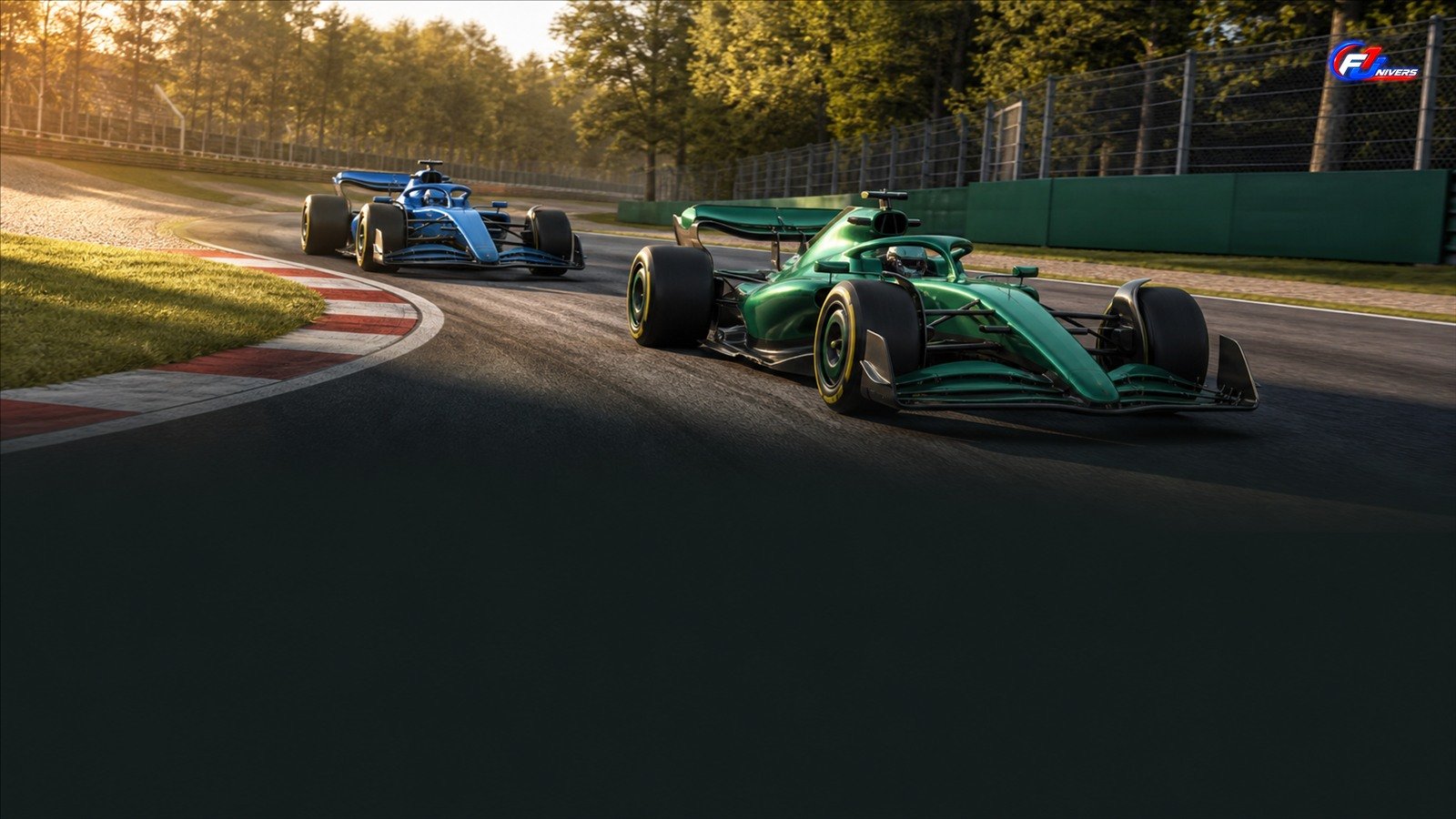 Deux monoplaces fictives bleue et verte illustrent un changement de hiérarchie en Formule 1
