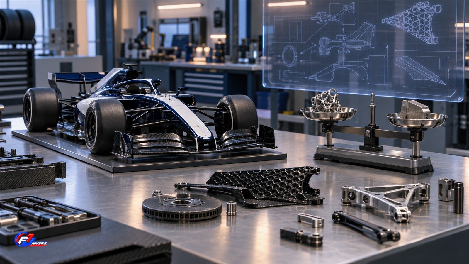 Williams FW48 : visuel éditorial généré par IA illustrant une analyse fictive de réduction de masse.